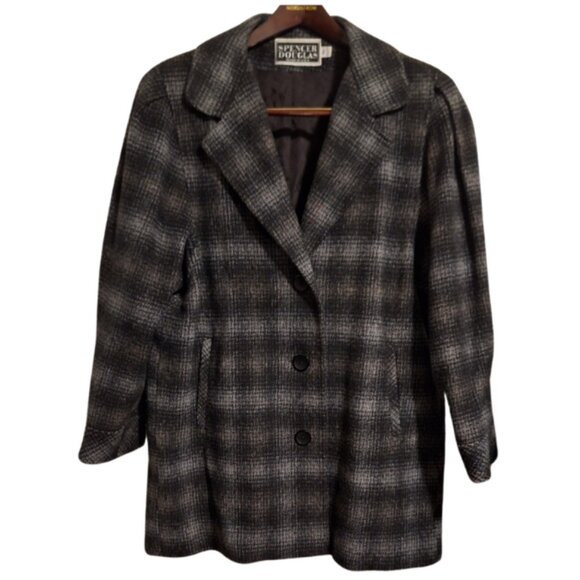 Vintage Spencer Douglas Womans Plaid Peacoat 14 80s 90s Dark Academia Preppy - Picture 1 of 10